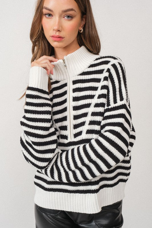 Melody Half-Zip Stripe Sweater