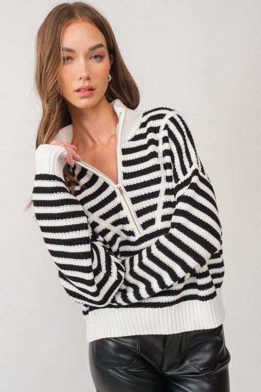 Melody Half-Zip Stripe Sweater